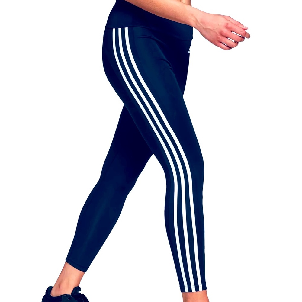 Adidas Three Stripe High-Waisted Legging, Navy - Medium